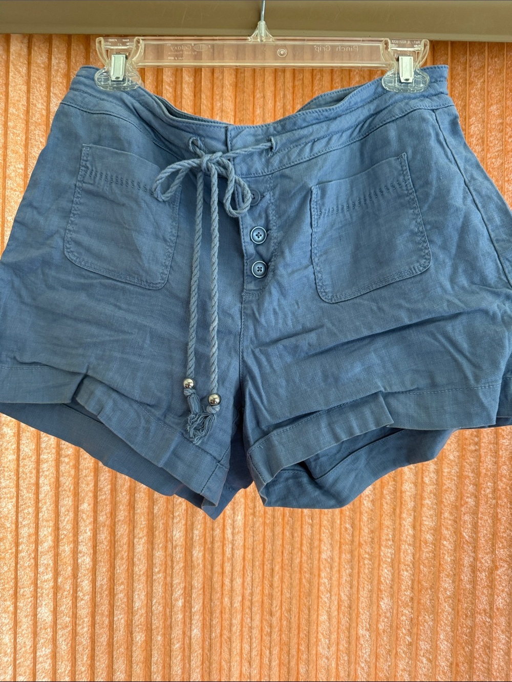Level 99 Blue Drawstring Linen-Blend Women's Shorts Size 28